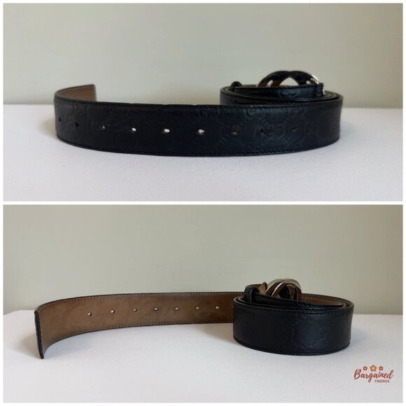 Auth Gucci Black Guccissima Leather Silver Interlocking G Buckle Belt 115/46 - Picture 7 of 13